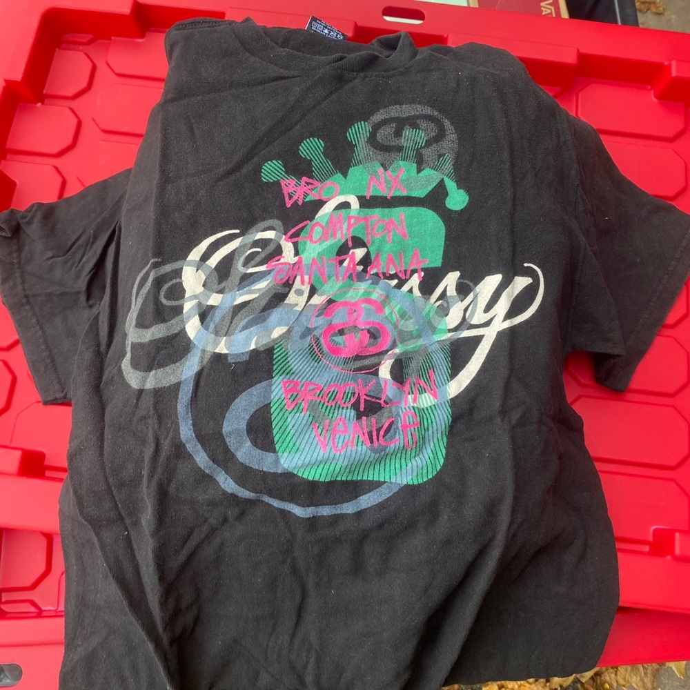 Stussy Black Graphic T-Shirt with Colorful Design